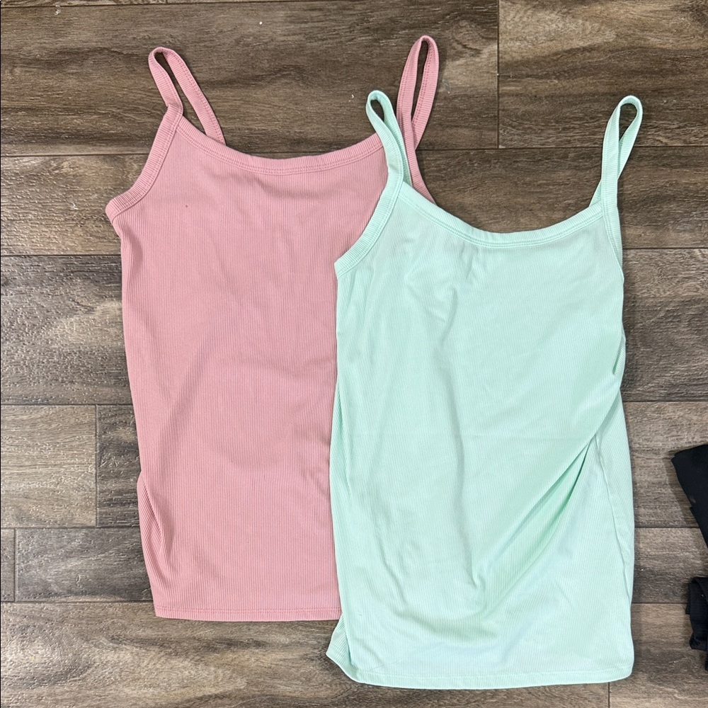 No Boundaries Pink & Mint Ribbed Tank Tops Medium